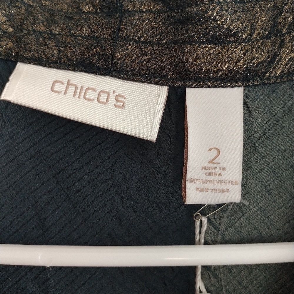 Chico's Eleesa Embossed Shine Copper/Bronze Opalescence  Semi Fitted Top 2 M - Picture 3 of 14